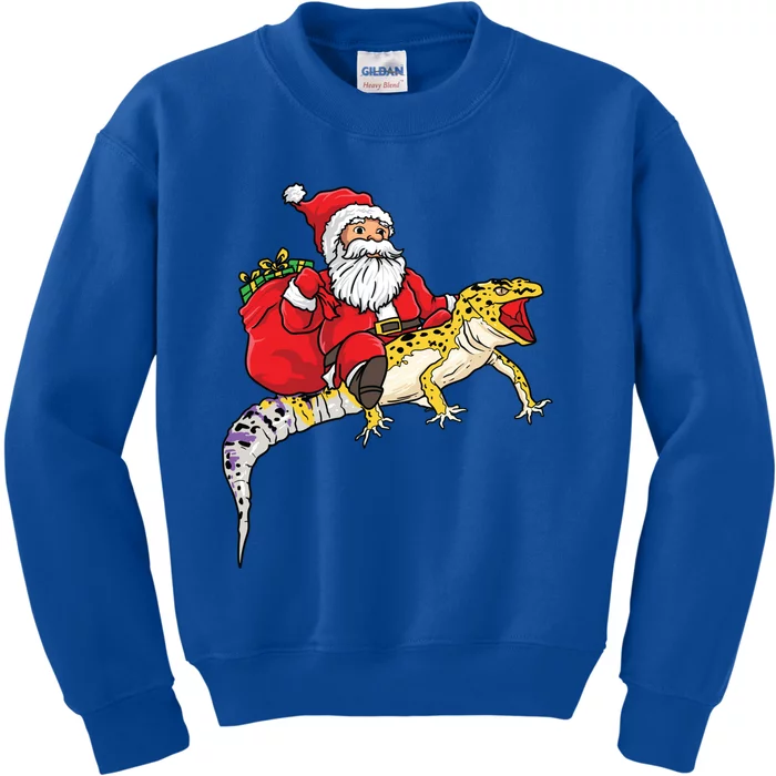 Fun Santa Delivering Presents On Leopard Gecko Lizard Gift Kids Sweatshirt