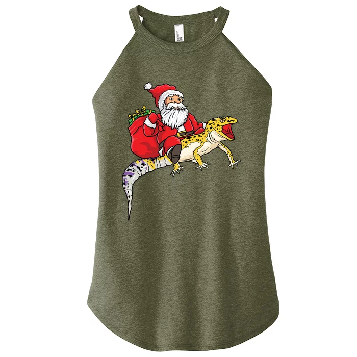 Fun Santa Delivering Presents On Leopard Gecko Lizard Gift Women’s Perfect Tri Rocker Tank