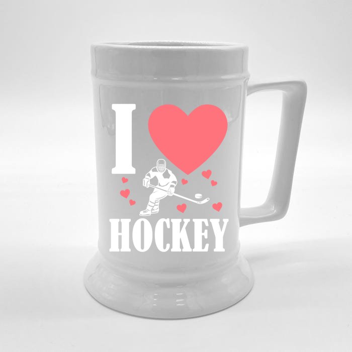 Funny Sports Design I Love Hockey Cool Gift Front & Back Beer Stein