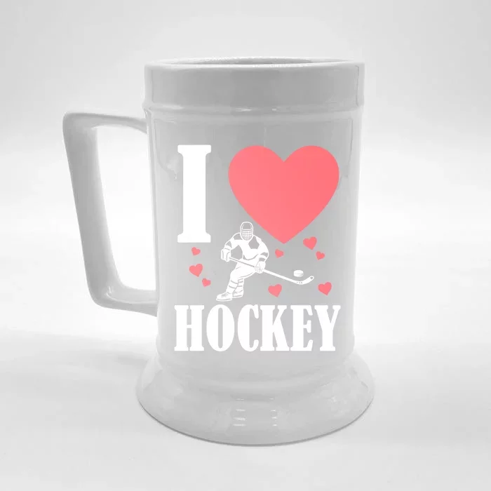 Funny Sports Design I Love Hockey Cool Gift Front & Back Beer Stein