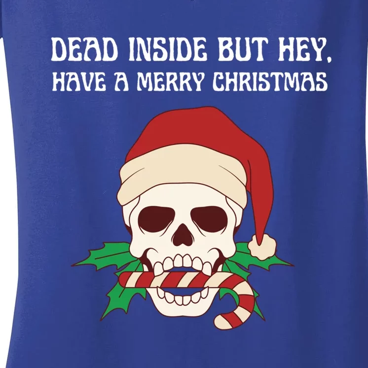 Funny Sarcastic Dead Inside But Merry Christmas Skull Santa Gift Women's V-Neck T-Shirt