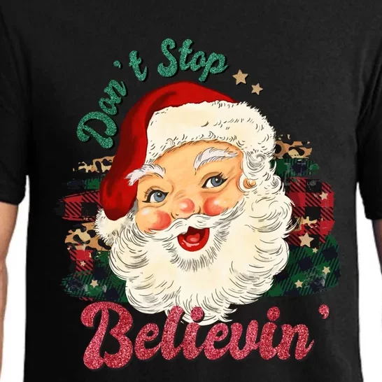 Funny Santa Dont Stop Believing Buffalo Plaid Xmas Gift Pajama Set