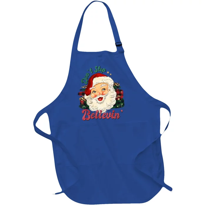 Funny Santa Dont Stop Believing Buffalo Plaid Xmas Gift Full-Length Apron With Pocket