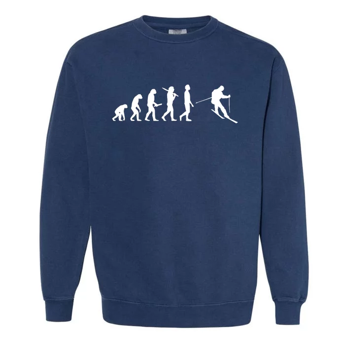 Funny Skiing Evolution Gift For Skiers Garment-Dyed Sweatshirt