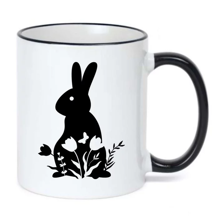 Floral Spring Easter Bunny Black Color Changing Mug