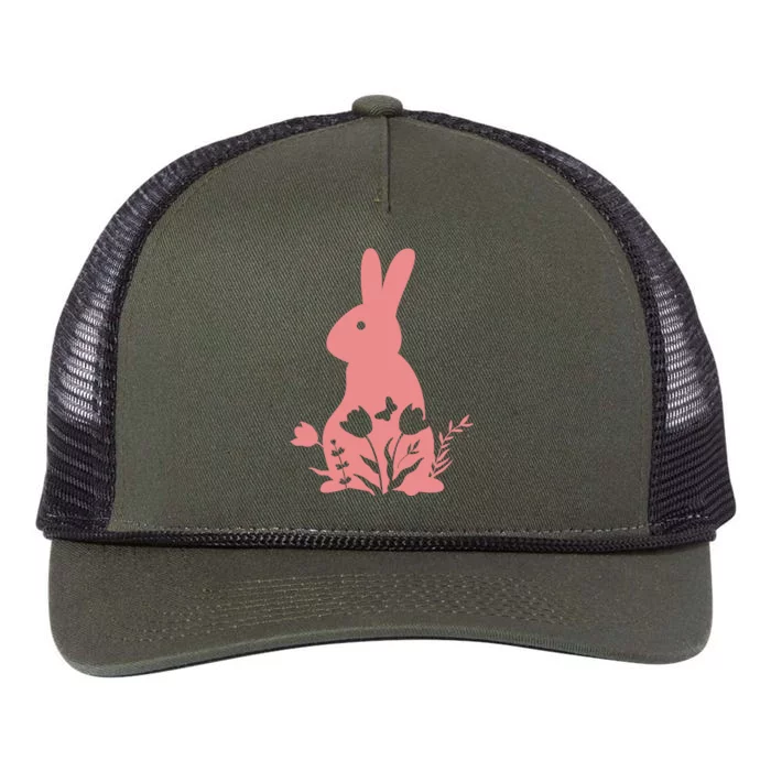 Floral Spring Easter Bunny Retro Rope Trucker Hat Cap