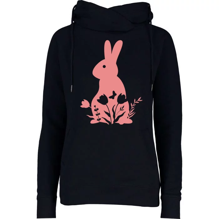 Floral Spring Easter Bunny Womens Funnel Neck Pullover Hood