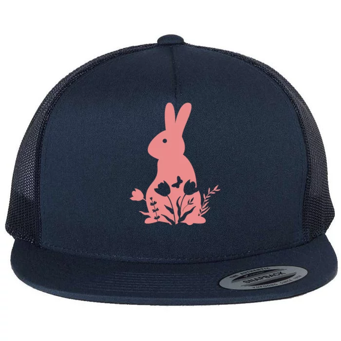 Floral Spring Easter Bunny Flat Bill Trucker Hat