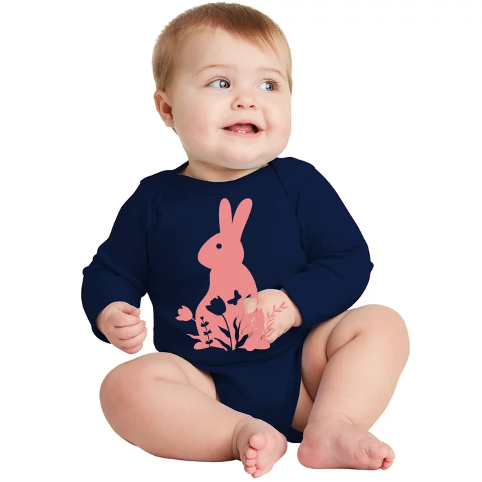 Floral Spring Easter Bunny Baby Long Sleeve Bodysuit