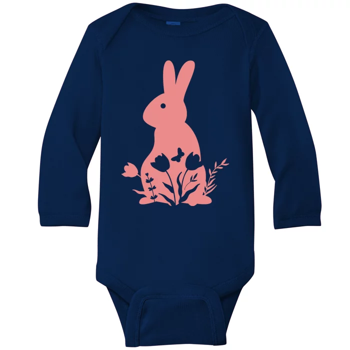 Floral Spring Easter Bunny Baby Long Sleeve Bodysuit