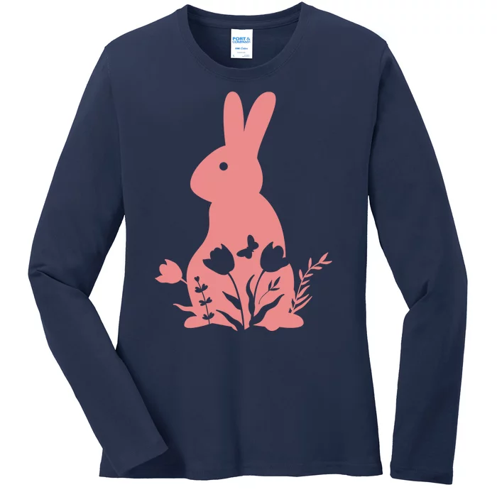 Floral Spring Easter Bunny Ladies Long Sleeve Shirt