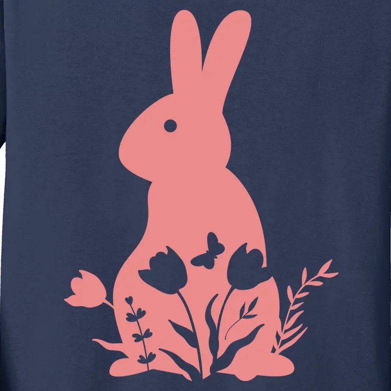 Floral Spring Easter Bunny Kids Long Sleeve Shirt