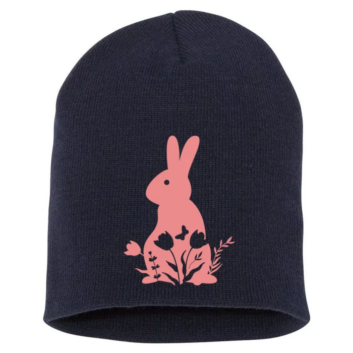 Floral Spring Easter Bunny Short Acrylic Beanie