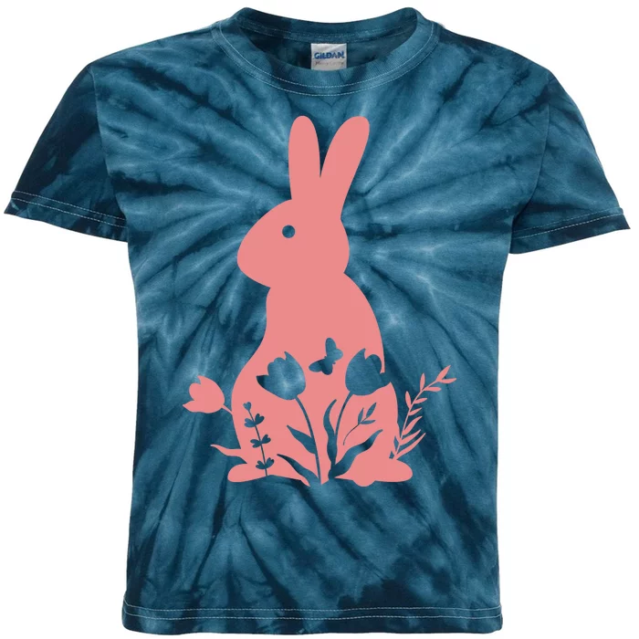 Floral Spring Easter Bunny Kids Tie-Dye T-Shirt