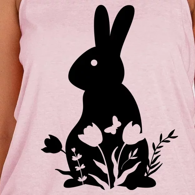 Floral Spring Easter Bunny Women's Knotted Racerback Tank