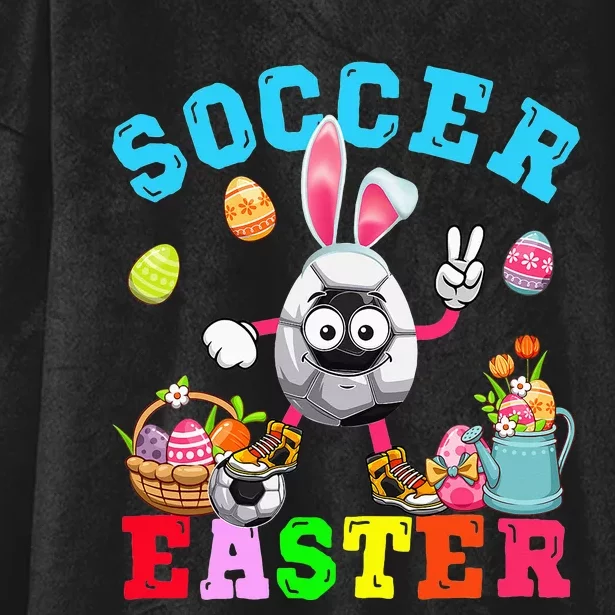 funny Soccer Easter Bunny Eggs Playing Soccer Hooded Wearable Blanket