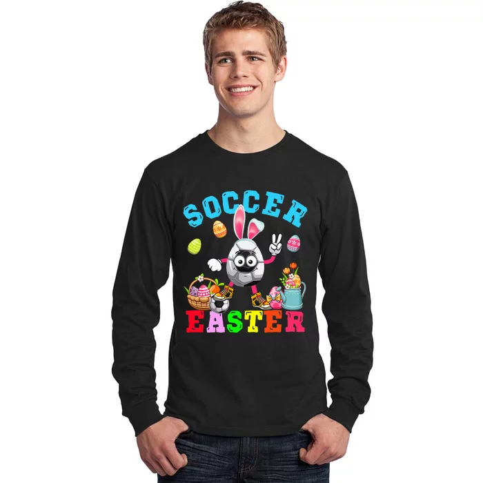 funny Soccer Easter Bunny Eggs Playing Soccer Tall Long Sleeve T-Shirt