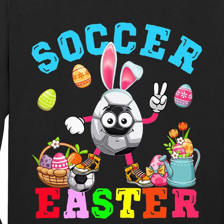 funny Soccer Easter Bunny Eggs Playing Soccer Tall Long Sleeve T-Shirt