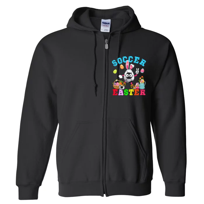 funny Soccer Easter Bunny Eggs Playing Soccer Full Zip Hoodie