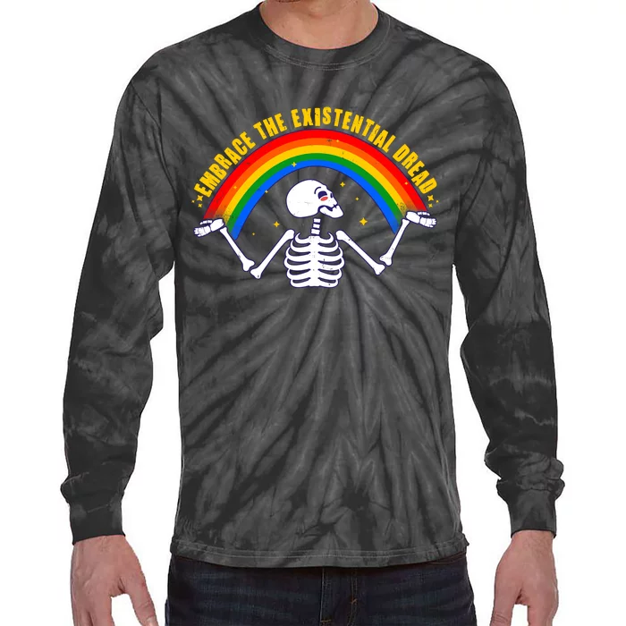 Funny Skeleton Embrace The Existential Dread Tie-Dye Long Sleeve Shirt