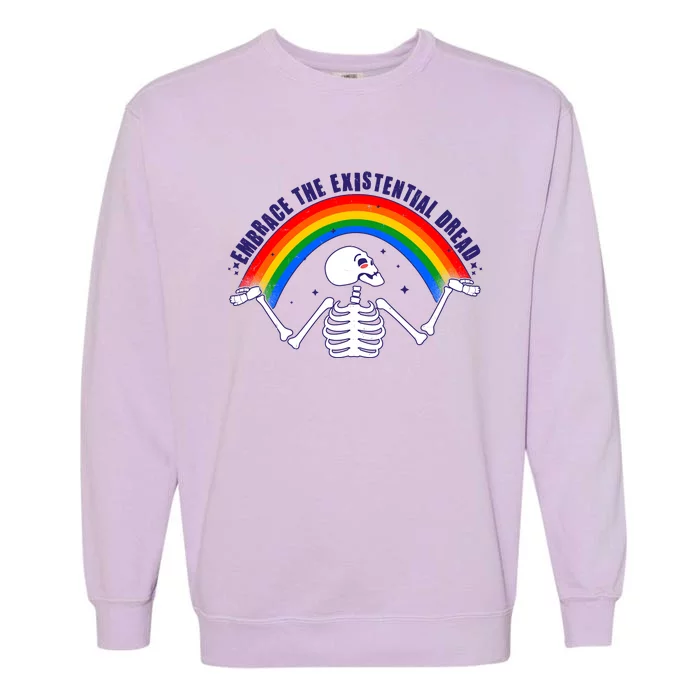 Funny Skeleton Embrace The Existential Dread Garment-Dyed Sweatshirt