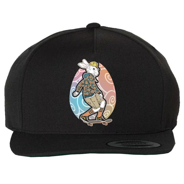 Funny Skateboarding Easter Bunny Rabbit Wool Snapback Cap