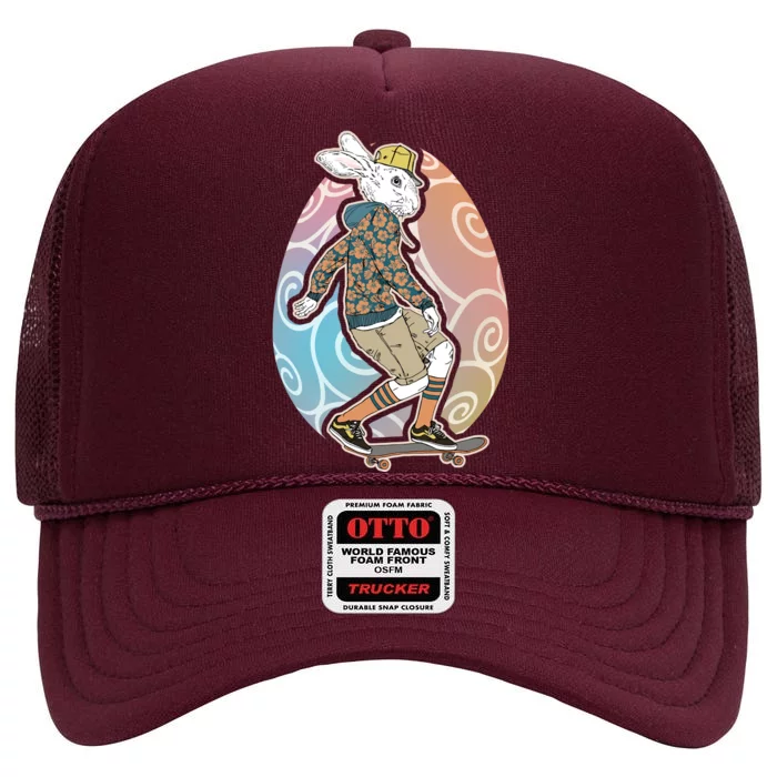 Funny Skateboarding Easter Bunny Rabbit High Crown Mesh Trucker Hat