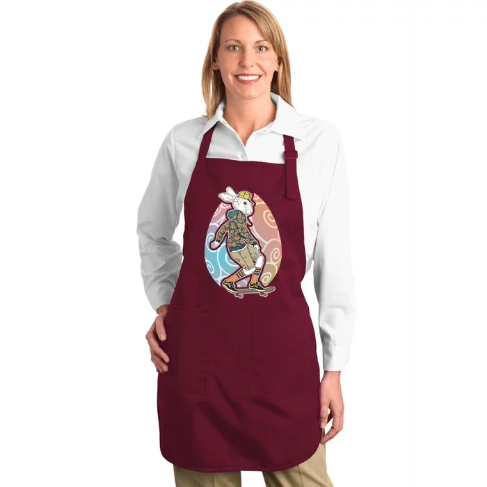 Funny Skateboarding Easter Bunny Rabbit Full-Length Apron With Pocket