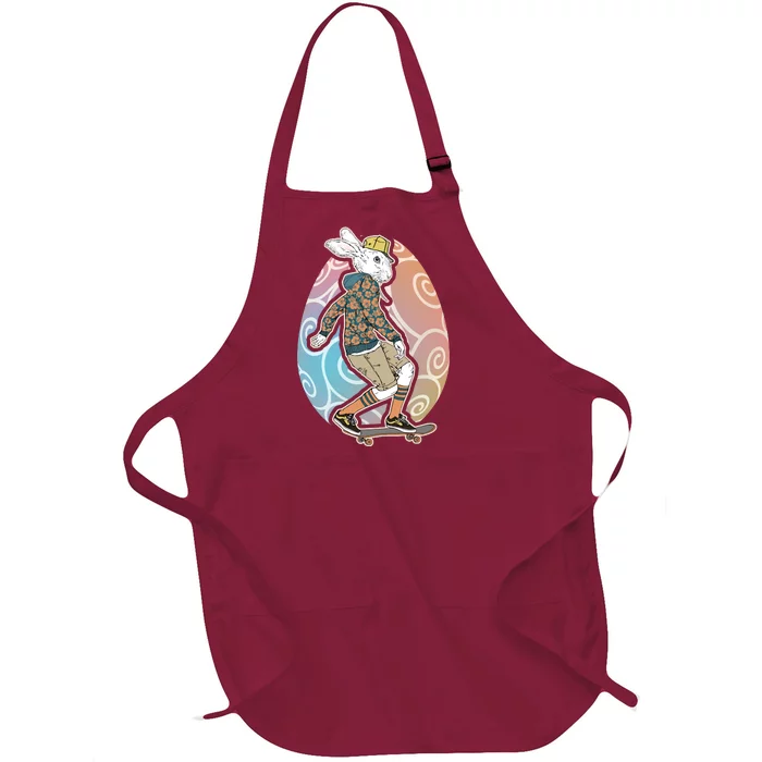 Funny Skateboarding Easter Bunny Rabbit Full-Length Apron With Pocket