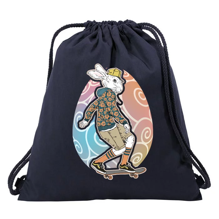 Funny Skateboarding Easter Bunny Rabbit Drawstring Bag