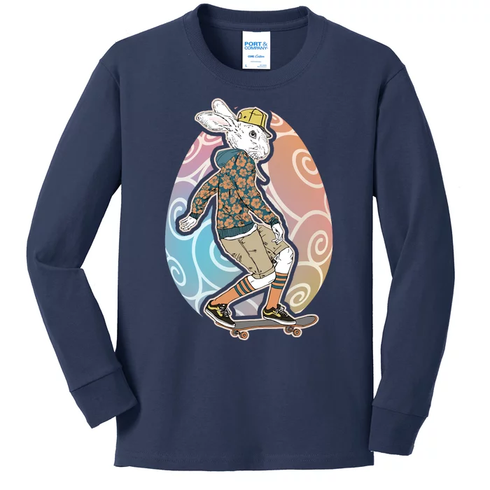 Funny Skateboarding Easter Bunny Rabbit Kids Long Sleeve Shirt