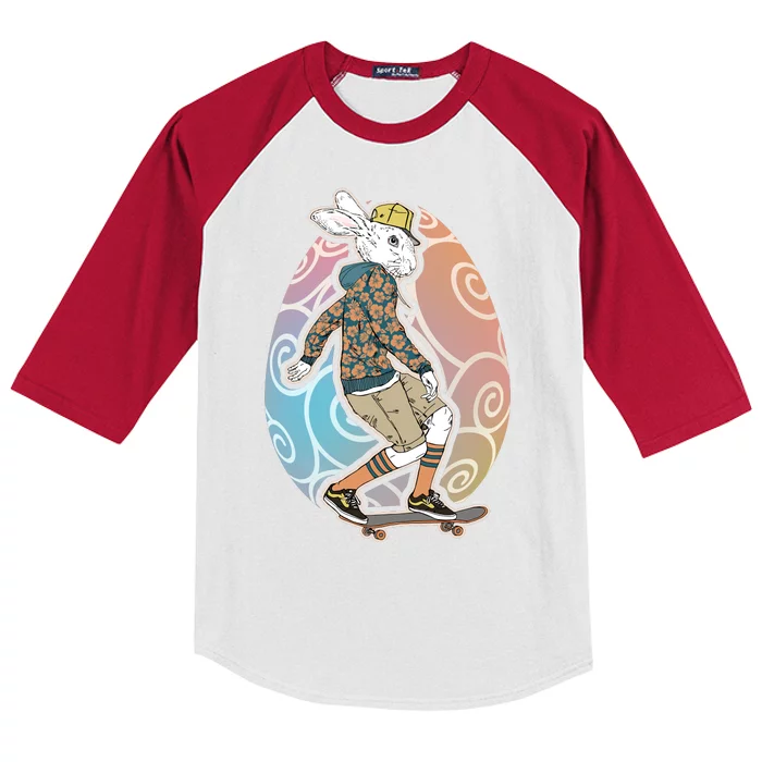 Funny Skateboarding Easter Bunny Rabbit Kids Colorblock Raglan Jersey