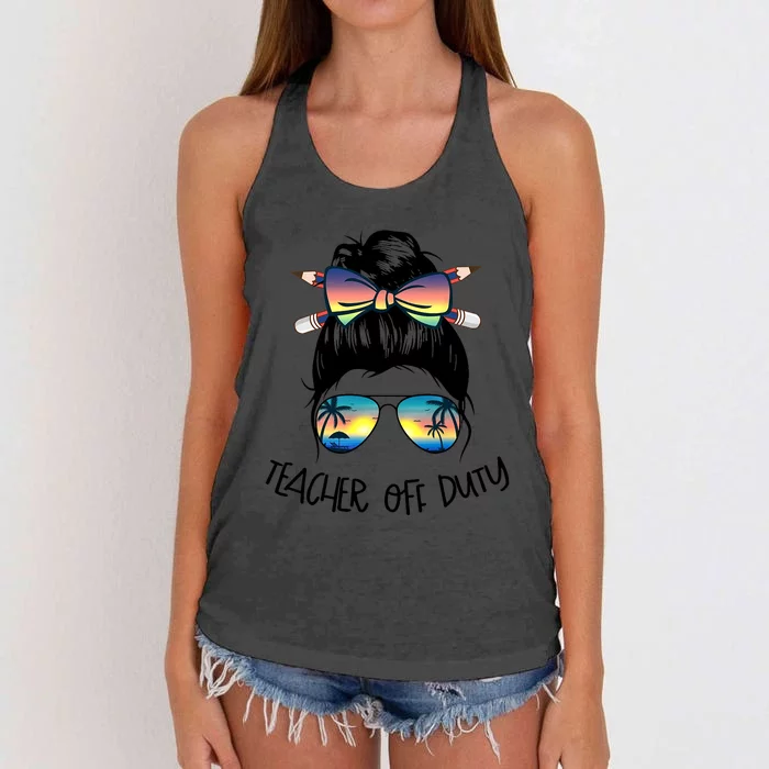 Funny Summer End Of School Year Teacher Off Duty Women's Knotted Racerback Tank