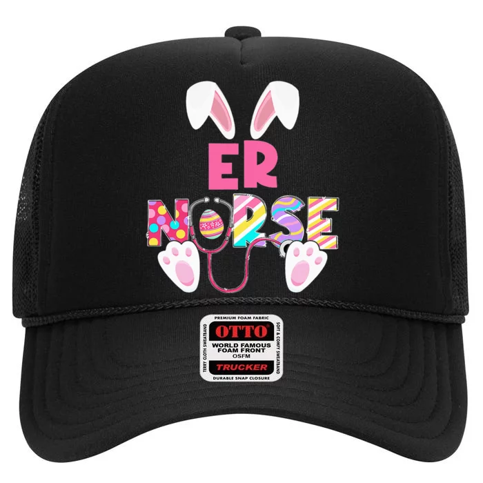 Funny Stethoscope ER Nurse Bunny Easter Day Matching High Crown Mesh Trucker Hat