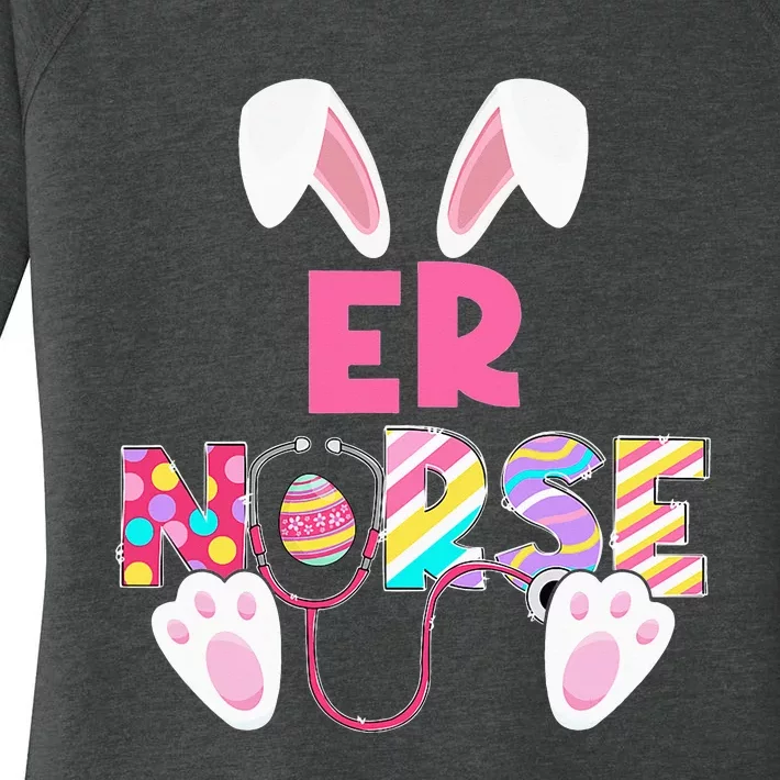 Funny Stethoscope ER Nurse Bunny Easter Day Matching Women's Perfect Tri Tunic Long Sleeve Shirt