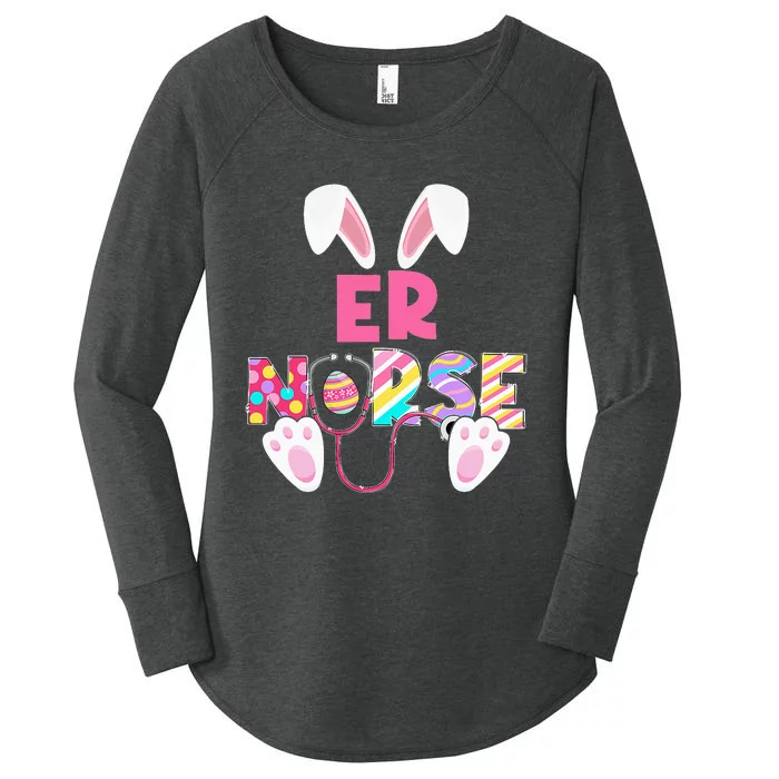 Funny Stethoscope ER Nurse Bunny Easter Day Matching Women's Perfect Tri Tunic Long Sleeve Shirt