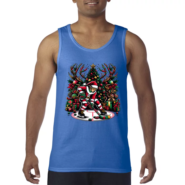 Funny Santa Elf Playing Hockey Christmas Funny Gift Tank Top