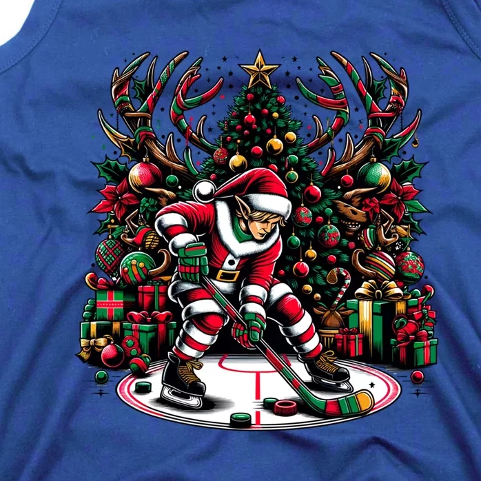 Funny Santa Elf Playing Hockey Christmas Funny Gift Tank Top