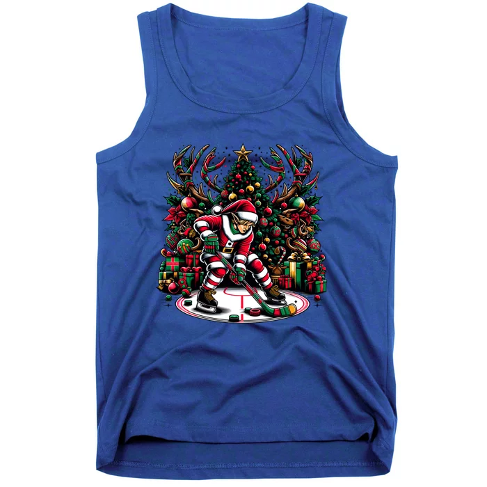 Funny Santa Elf Playing Hockey Christmas Funny Gift Tank Top