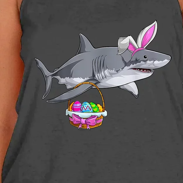 Funny Shark Egg Hunt Happy Easter Day Basket Cute Bunny Ears Women's Knotted Racerback Tank