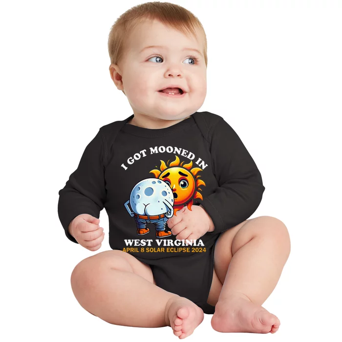 Funny Solar Eclipse West Virginia 2024 Mooned Humor Baby Long Sleeve Bodysuit