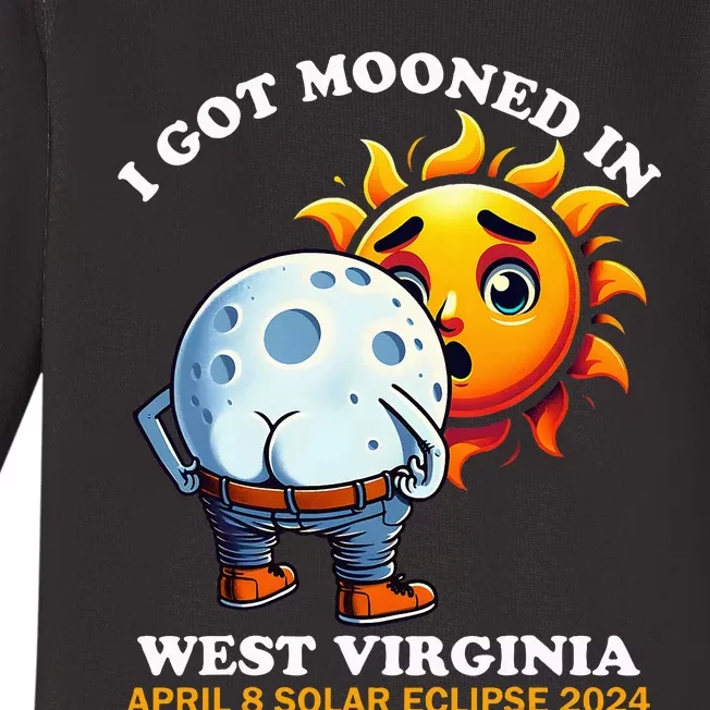 Funny Solar Eclipse West Virginia 2024 Mooned Humor Baby Long Sleeve Bodysuit