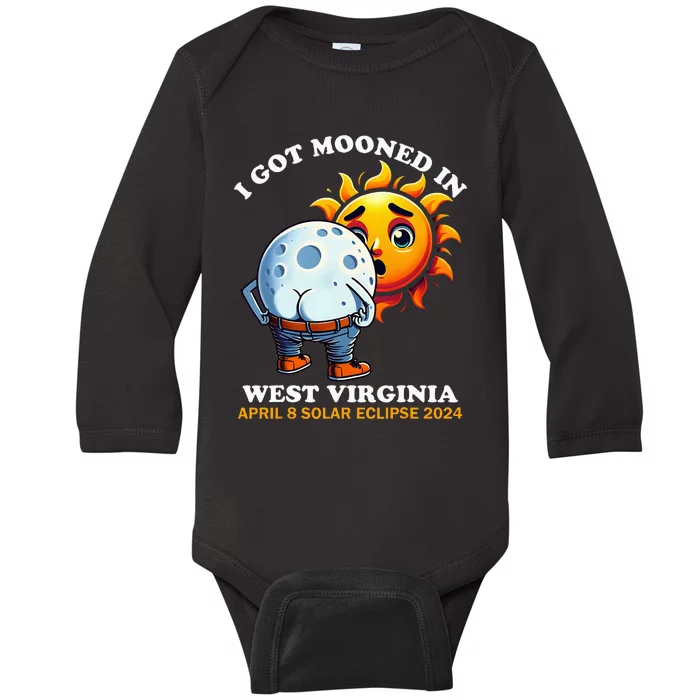 Funny Solar Eclipse West Virginia 2024 Mooned Humor Baby Long Sleeve Bodysuit