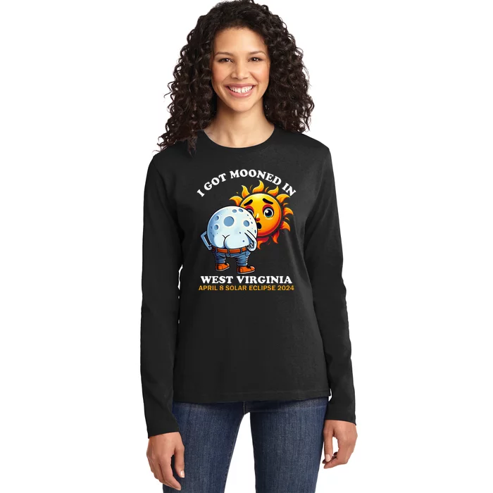 Funny Solar Eclipse West Virginia 2024 Mooned Humor Ladies Long Sleeve Shirt