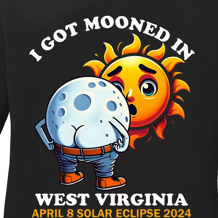 Funny Solar Eclipse West Virginia 2024 Mooned Humor Ladies Long Sleeve Shirt