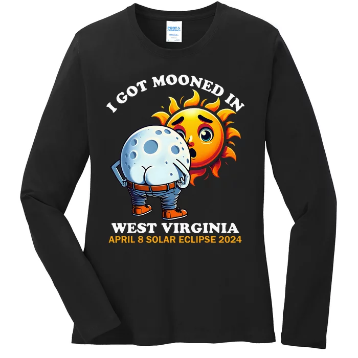 Funny Solar Eclipse West Virginia 2024 Mooned Humor Ladies Long Sleeve Shirt