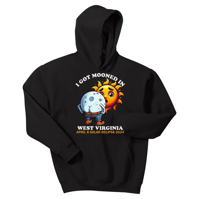 Funny Solar Eclipse West Virginia 2024 Mooned Humor Kids Hoodie