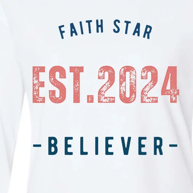 Faith Star Est.2024 Believer Womens Cotton Relaxed Long Sleeve T-Shirt