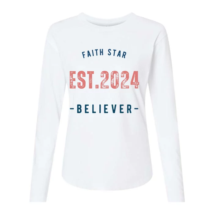 Faith Star Est.2024 Believer Womens Cotton Relaxed Long Sleeve T-Shirt