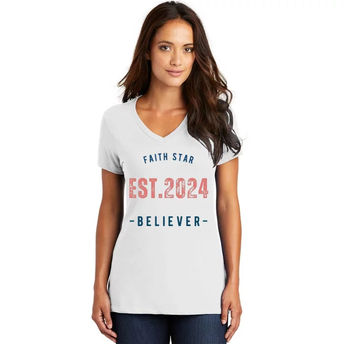 Faith Star Est.2024 Believer Women's V-Neck T-Shirt